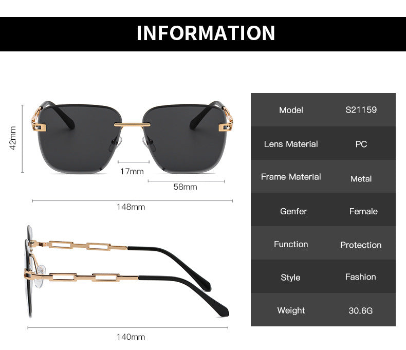 Fashion Frameless Trimming Square Sunglasses